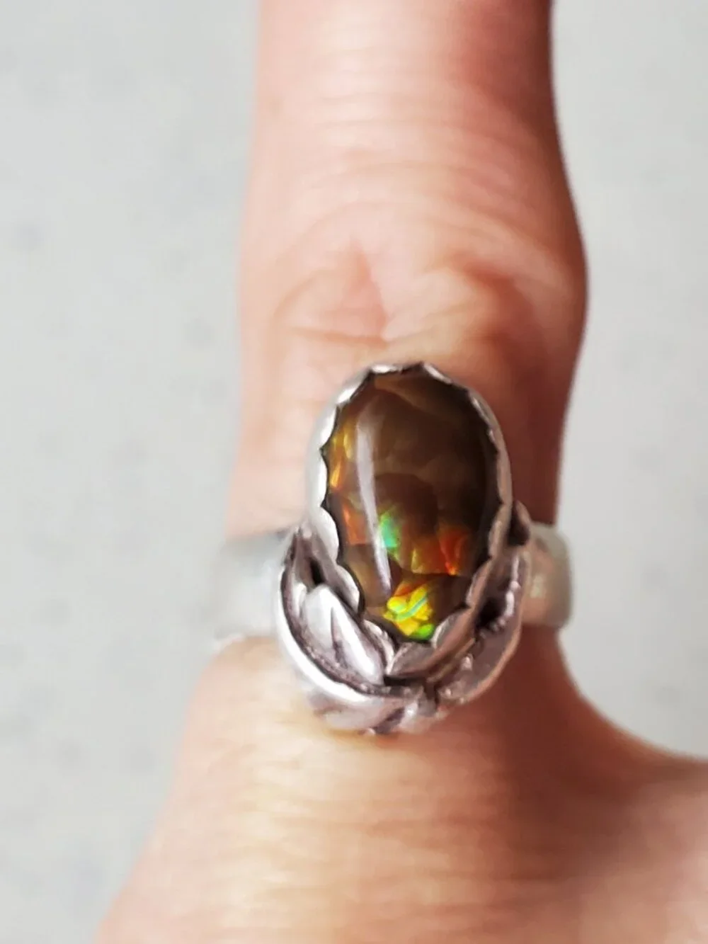 Oregon Fire Opal Pinkie Ring, Sterling Silver